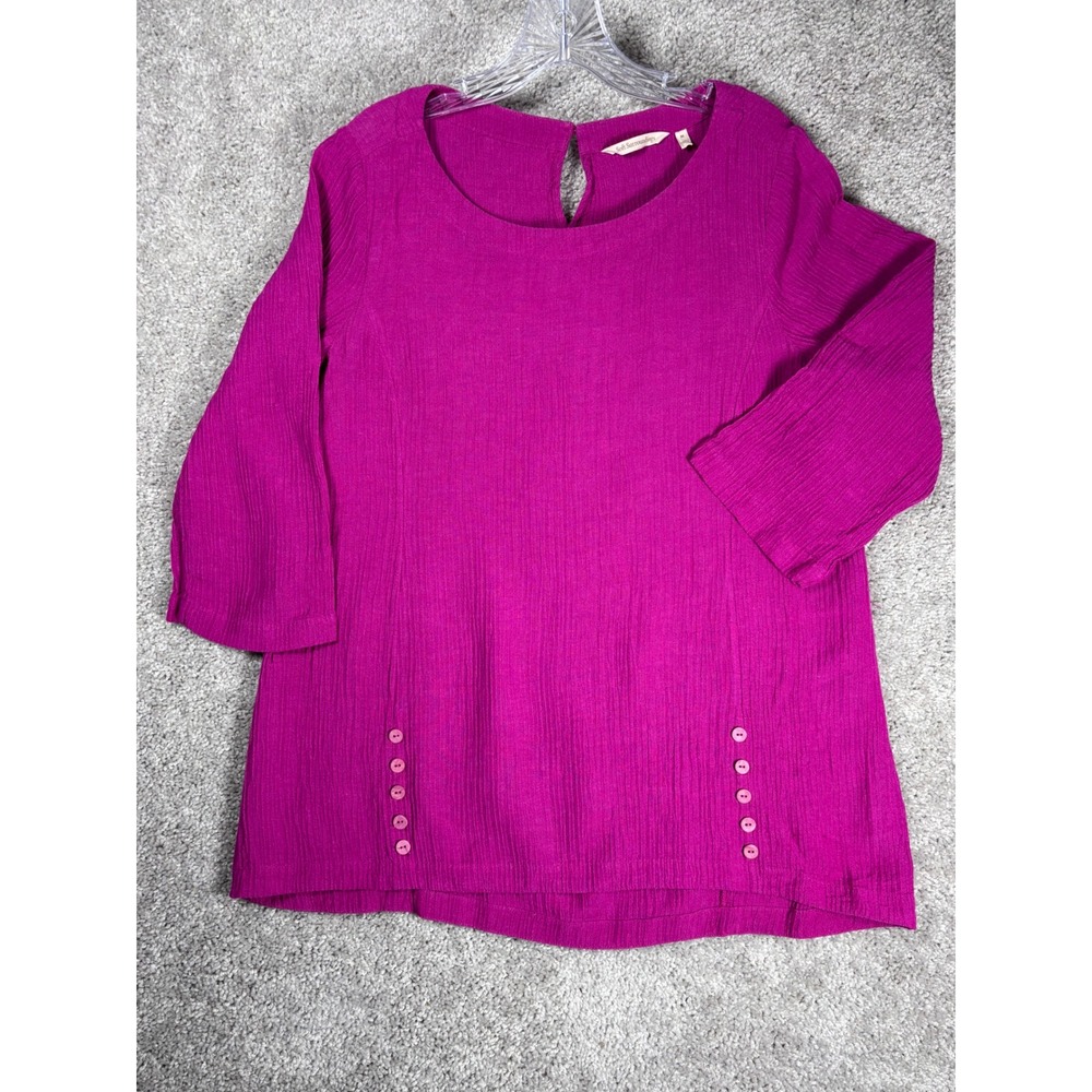 Soft Surroundings Magenta Pink Textured‎ Gauze 3/4 Sleeve Top 2EW85 W M
